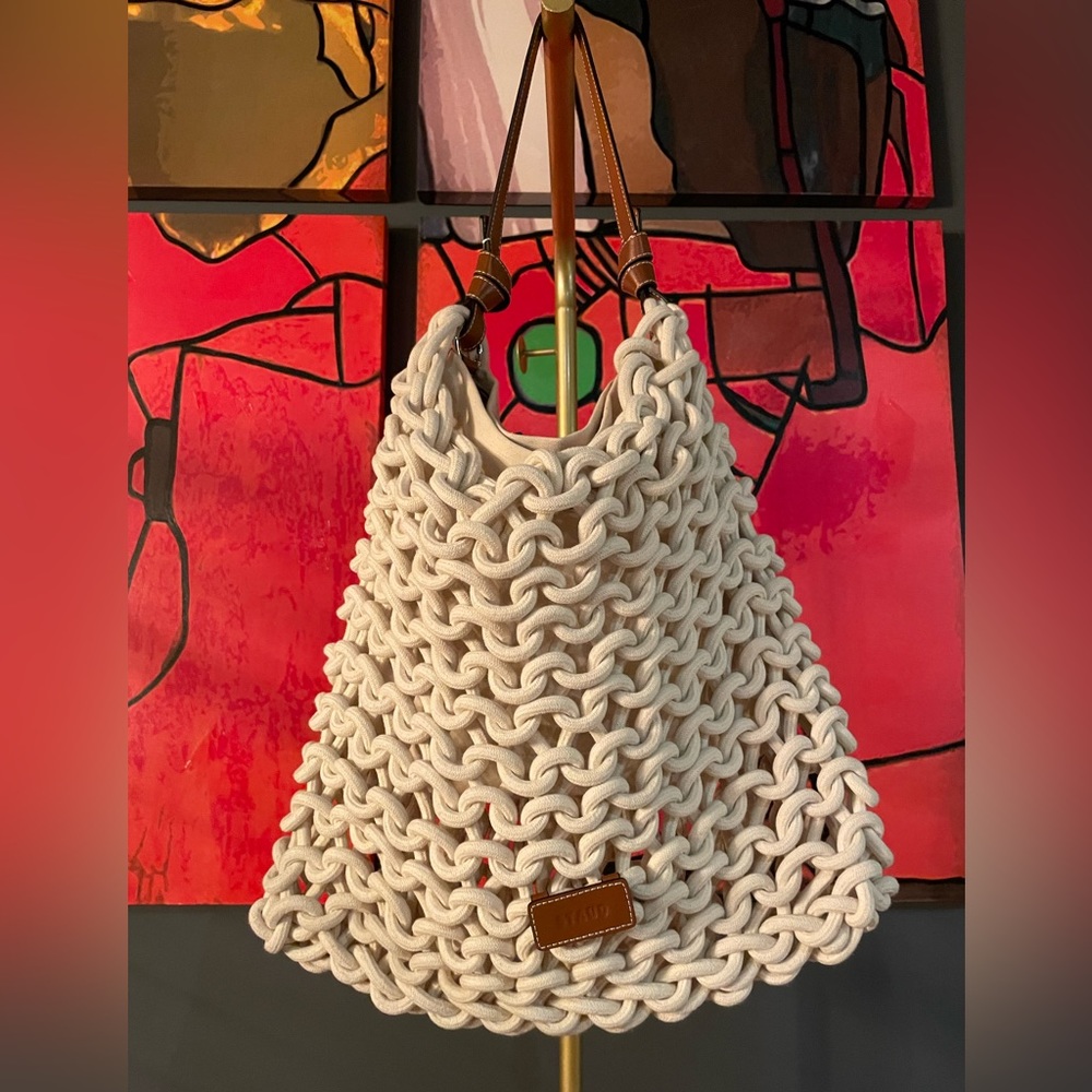 Staud macramé shoulder bag with leather strap, brand new, never used.